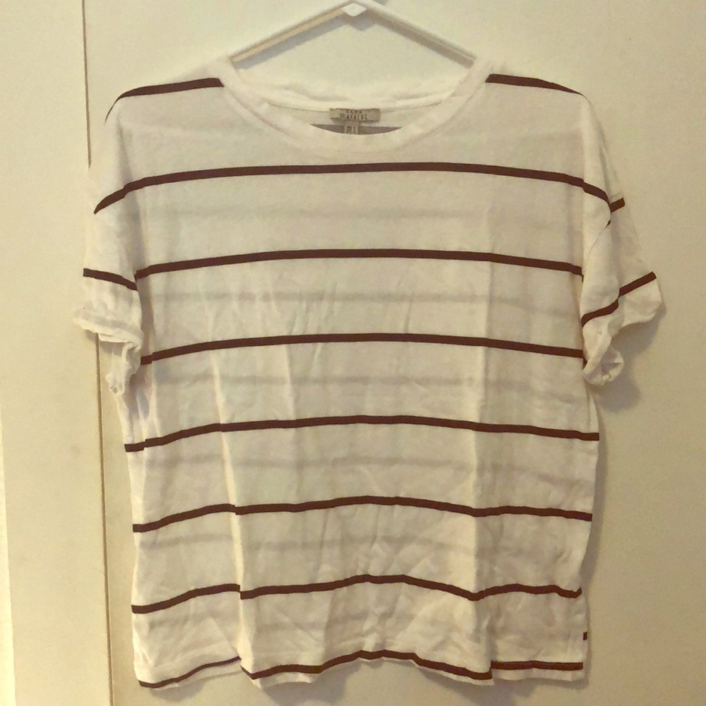 ZARA Short Sleeve Boxy Crop Top w Black Stripe, Sm